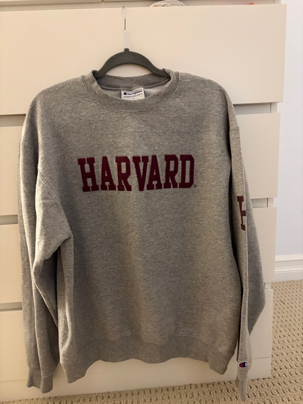 Boathouse Gray Crewneck Sweatshirt with Harvard Maroon Logo